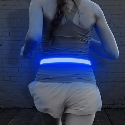 Illumifun LED Running Belt - USB Rechargeable Light Up Sash, High-Visibility Elastic Waistband Light for Running Cycling Hiking Camping Nighttime Activities - color: Blue