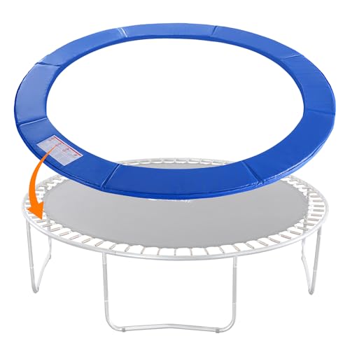 Exacme Trampoline Pad Replacement 16 15 14 13 12 10 8 Foot, Waterproof Safety Spring Cover Round Frame Pad, No Hole for Pole - color: Blue, size: Fit 16FT Frame Only, style: Without Opening Design