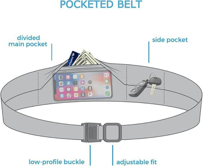 BANDI Running Belt for Women & Men – USA Made No-Bounce Adjustable Waist Pack & Secure Fanny Pack – Fits All Phones, Gels & Essentials – Zipper-Free, Medical Device Friendly - color: Strata Black/Gray