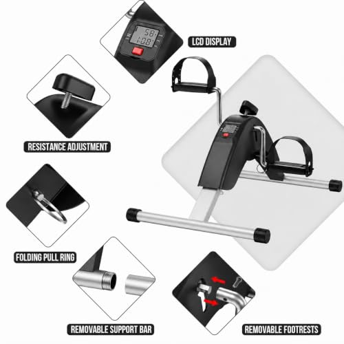 Under Desk Bike Pedal Exerciser for Arms and Legs, Foldable Mini Exercise Bike with LCD Display and Adjustable Resistance for Home and Office - color: Black