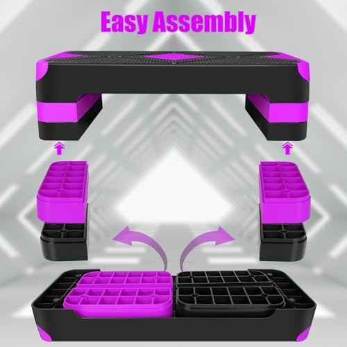 27" Exercise Workout Aerobic Step Platform with Adjustable 4"-6"-8" Risers - color: Purple