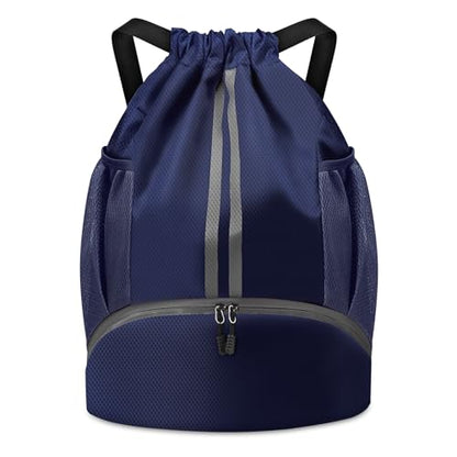 BROTOU Soccer Bags, Football Backpack, Volleyball Bag, Drawstring Backpack - color: Dark Blue