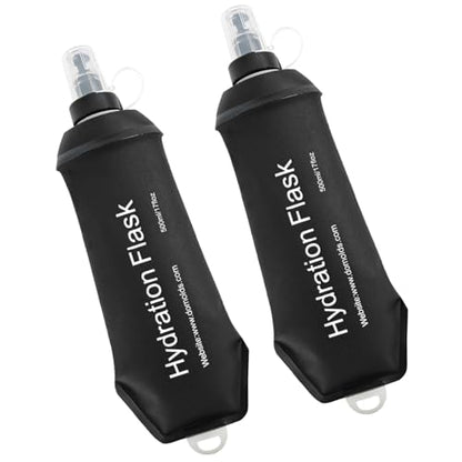 WILDREEDS 500ml Soft Flask, TPU Collapsible Soft Water Bottle for Hydration Pack, Running Vest, Folding Water Bottle for Hiking Cycling Climbing-2Pcs, Black - color: 2pcs, 500ml Black