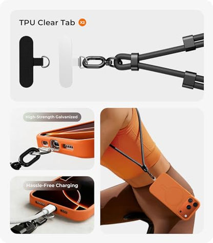[2026 Upgrade] Phone Lanyard Crossbody with 2 TPU Phone Tabs, Adjustable Anti Theft Phone Strap Crossbody, Zinc Alloy Metal Buckles, Universal Cell Phone Neck Lanyard for Daily & Travel Essentials - color: Black