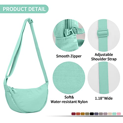 Nylon Crescent Crossbody Bag for Women Purses Trendy Men,Small Travel Sling Bag Hobo - color: Cyan, size: Small
