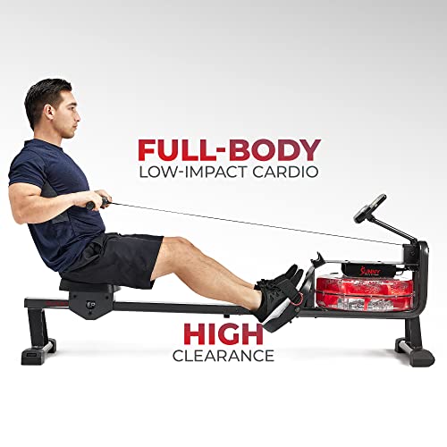 Sunny Health & Fitness Premium Water Rower w/Intensive Dynamic Real-Time Resistance, 300 LB Capacity Flip-able Rowing Machine for Home Training, Optional Free SunnyFit App Connection - color: Black