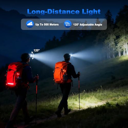 Elmchee Rechargeable Headlamp 2 Pack, 2500 Lumen Bright 8 LED Headlight, 10 Modes Adjustable Motion Sensor, USB-C Waterproof Head Flashlight, Outdoor Hiking Camping Fishing (8 Led Headlamp) - style: 8 Led Headlamp