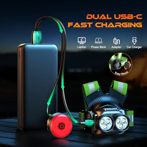 ISEYOU 800LM Running Lights for Runners, 6+2 Modes Running Light with Rear Light, IPX5 Waterproof, 45° Adjustable Tilt Rechargeable 360° Reflective Running Gear for Cycling/Jogging, 4-25Hrs Runtime