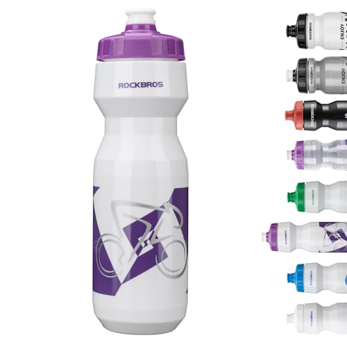 ROCKBROS Bike Water Bottle 20oz-25oz Squeeze Cycling Water Bottle BPA Free - color: 25oz White Purple, style: 1 Pack