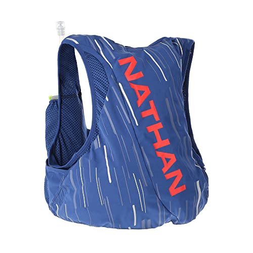 Nathan Men's Pinnacle Race Vest 4L Hydration Pack, Two 20 oz Soft Flasks, Running, Hiking, Water-Resistant, Moisture Wicking, Adjustable Straps - color: Estate Blue/Ribbon Red, size: Small