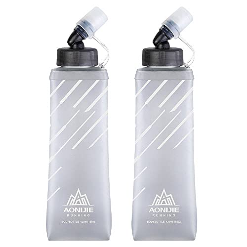 AONIJIE TPU Soft Flask Water Bottle Collapsible Running Flask for Hydration Pack, BPA Free, Wide Opening, for Outdoor Sports Hydration - color: D#420ml - 2 Pcs