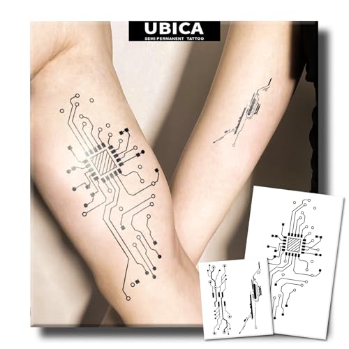 Semi Permanent Tattoo, Cyber Circuit Computer Microchip Design, Large - color: circuit