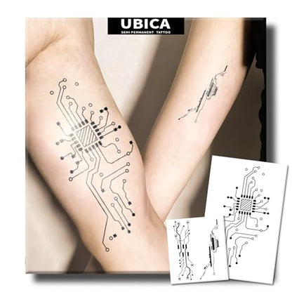 Semi Permanent Tattoo, Cyber Circuit Computer Microchip Design, Large - color: circuit