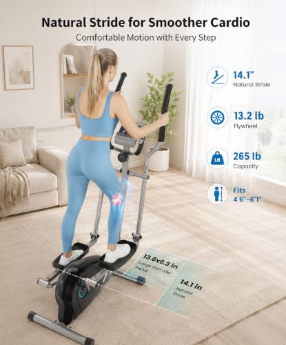 THERUN Elliptical Exercise Machine, Ultra-Quiet Magnetic Machine for Home - color: Turquoise