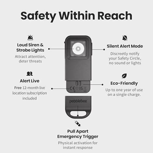 Pebblebee Halo Personal Safety Alarm, Loud Siren & Strobe