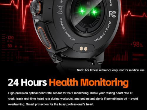 Military Smart Watch with Earbuds for Men and Women,+ Metal Band - color: Black RD +Steel band& 2Glass