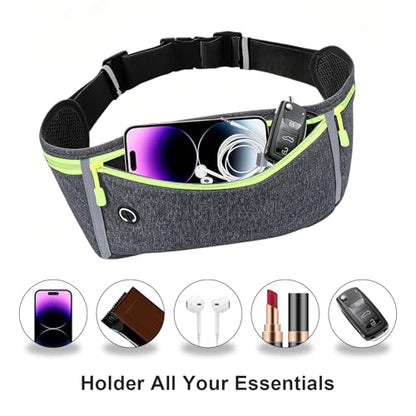 Slim Running Belt for Women Men,Runners Fanny Pack Phone Holder,Money Belt,Running Gear Accessories,with 3 Pockets (Green-flaxen) - color: Green-flaxen