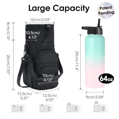 sportsnew 40oz Crossbody Water Bottle Bag for Gym Hiking - color: Quilt Black