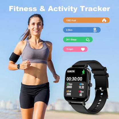 Smart Watch for Men Women SmartWatch 1.83" for iPhone Samsung Android Phone Compatible, Fitness Tracker Watch with Pedometer, Heart Rate/Sleep Monitor, Blood Oxygen, IP68 Waterproof - color: Black
