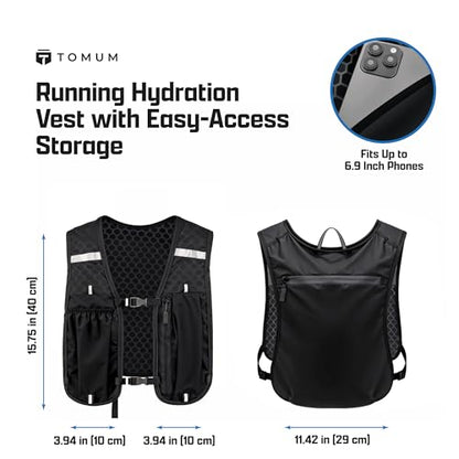Tomum Running Vest for Women Men - Hydration Backpack Water Bottle Runner Vest for Hiking Trail Run Marathon Jogging - Lightweight Reflective Runners Vests Water Bag Back Pack with Pocket - size: 1-pack
