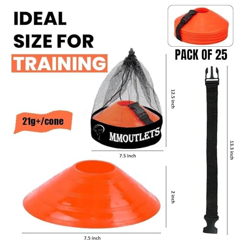 Soccer Training Cones Set, 75/50/25 Pack with Strap Holder & Carry Bag - color: Orange