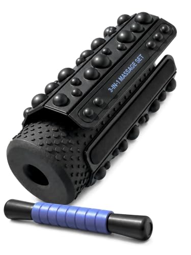 Foam Roller Set 3 in 1 for Muscle Recovery, High Density Deep Tissue Foam Roller with Massage Stick & Foot Roller,Trigger Point, Massage for Back,Legs,Gym