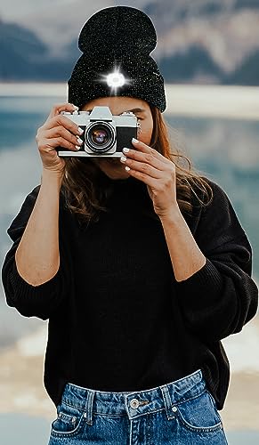 ATNKE LED Lighted Beanie Hat,USB Rechargeable 8 LED Red Glow Flashing Alarm Running Headlamp Cap Gifts for Men and Women - color: #Blended Black Goldwire