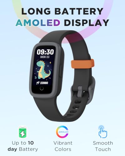 Vigor 3 Kids Watch Fitness Tracker, AMOLED Screen for Boys Girls Age 5-15 - color: Black
