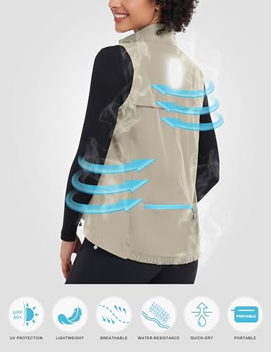 Little Donkey Andy Women's Lightweight Quick Dry Vest Windproof Summer Vest - color: Light Khaki, size: Medium