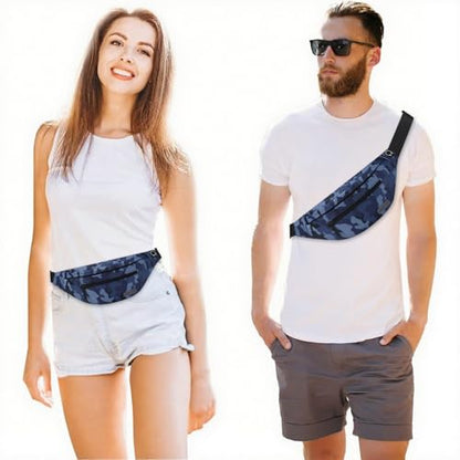 MAXTOP Large Fanny Pack Cross Body Bag Camo Belt Bag with Headphone Jack - color: Camo Gray Blue