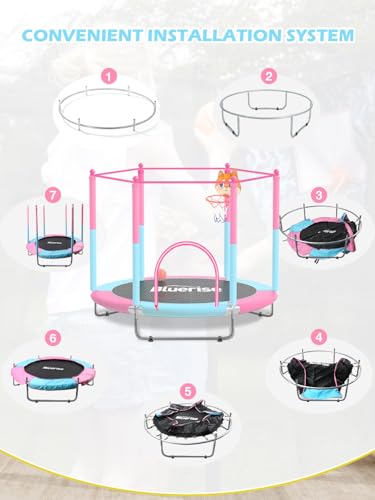 BLUERISE 60" Indoor&Outdoor with Enclosure 5FT Trampoline for Kids Gifts - color: Pink - Classic