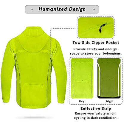 Dooy Men's Cycling Jacket with Detachable Sleeves Windbreaker Jackets Windproof Running Vest Lightweight and High Visibility - color: Yellow, size: Medium
