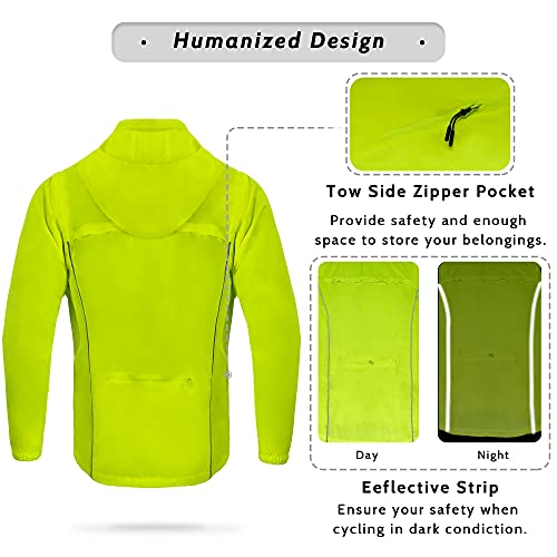 Dooy Men's Cycling Jacket with Detachable Sleeves Windbreaker Jackets Windproof Running Vest Lightweight and High Visibility - color: Yellow, size: X-Large
