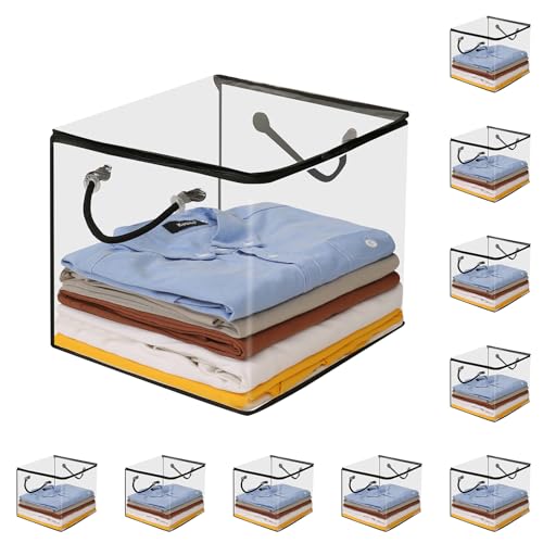 10 PCS Clear Zippered Storage Bags with Handles,Sweater Storage with Two-Way Zipper,Foldable Closet Organizer Bed Sheet Organizer,Cube Plastic Organizer,Bag,Bin for Clothes,Towel-BK - color: Black, size: 11.81 x 11.81 x 11.81 inches