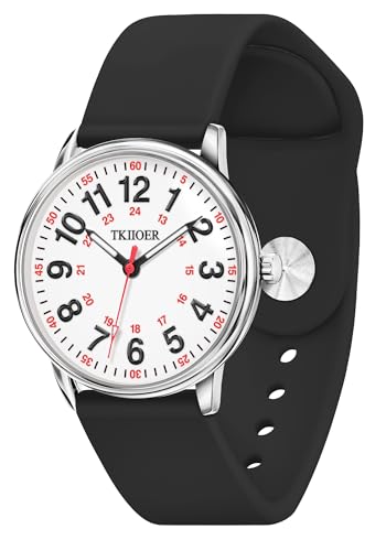 TKIIOER Nurse Watch for Nurse Medical Professionals Students Women Men, 50M Waterproof 12/24 Hour Military Time Luminous Easy Read Dial, Second Hand Watch for Nursing - color: Black Silver White