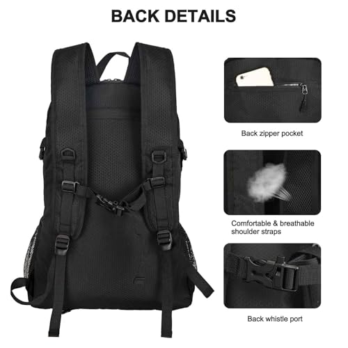 Goloni 45L Foldable Hiking Daypack, Lightweight Water‑Resistant Backpack - color: Black