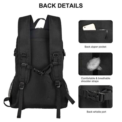 Goloni 45L Foldable Hiking Daypack, Lightweight Water‑Resistant Backpack - color: Black