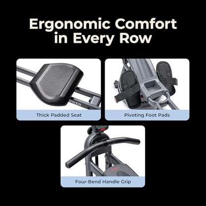 Sunny Health & Fitness Premium Water Rower w/Intensive Dynamic Real-Time Resistance, 300 LB Capacity Flip-able Rowing Machine for Home Training, Optional Free SunnyFit App Connection - color: Grey