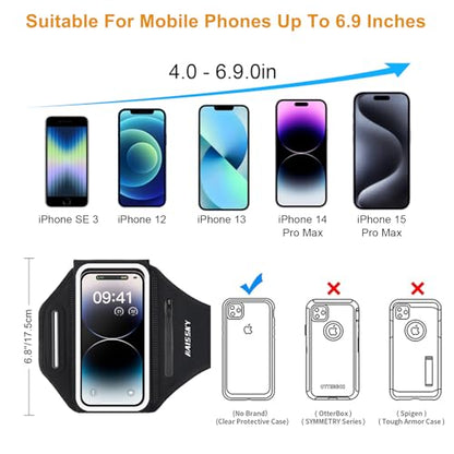 Running Phone Armband with Earphone Holder 3D Design for 7.0" Phones - color: Pure Black (Up to 7.0'')