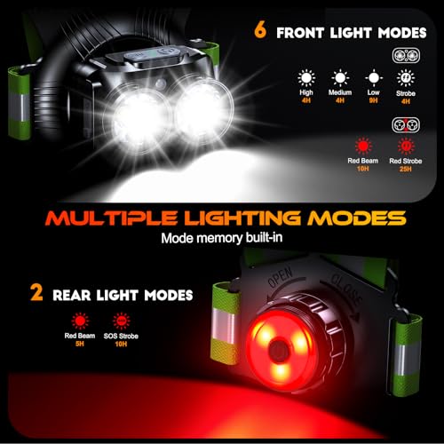 ISEYOU 800LM Running Lights for Runners, 6+2 Modes Running Light with Rear Light, IPX5 Waterproof, 45° Adjustable Tilt Rechargeable 360° Reflective Running Gear for Cycling/Jogging, 4-25Hrs Runtime