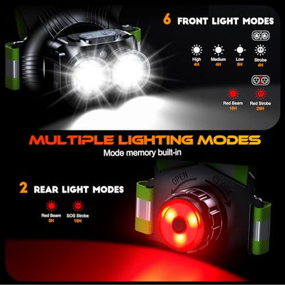 ISEYOU 800LM Running Lights for Runners, 6+2 Modes Running Light with Rear Light, IPX5 Waterproof, 45° Adjustable Tilt Rechargeable 360° Reflective Running Gear for Cycling/Jogging, 4-25Hrs Runtime