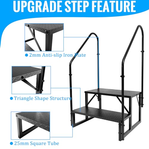 RV Step Stool, 2 Step Ladder, Hot Tub Steps with 2 Handrails, Heavy Duty Ladder Shelf Bookcase, 5th Wheel RV Mobile Home Stairs for Camper/Porch/SPA Pool/Pet Stairs(1 Pack) - size: 2 Step-2