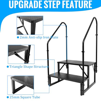 RV Step Stool, 2 Step Ladder, Hot Tub Steps with 2 Handrails, Heavy Duty Ladder Shelf Bookcase, 5th Wheel RV Mobile Home Stairs for Camper/Porch/SPA Pool/Pet Stairs(1 Pack) - size: 2 Step-2