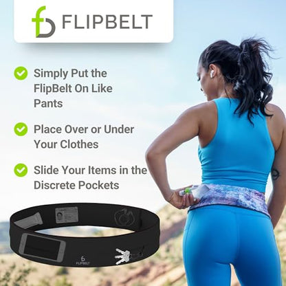 FlipBelt Classic Running Belt, Phone Holder for Running, Money Belt Pouch - color: Black, size: Extra Extra Small