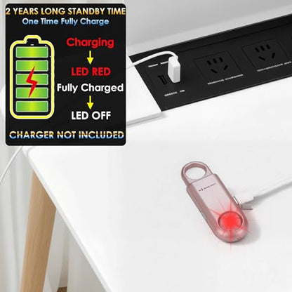 135dB Rechargeable Personal Safety Alarm Strobe Light Flashlight Keychain Siren for Women, College School Students Emergency SOS Alerts Loud Sound Torchlight Hiking Alarm Bear Deterrent. Rose Gold - color: RoseGold, style: Rechargeable & Built-in Flashlig