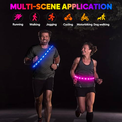 Illumifun LED Running Belt - USB Rechargeable Light Up Sash, High-Visibility Elastic Waistband Light for Running Cycling Hiking Camping Nighttime Activities - color: Royal Blue