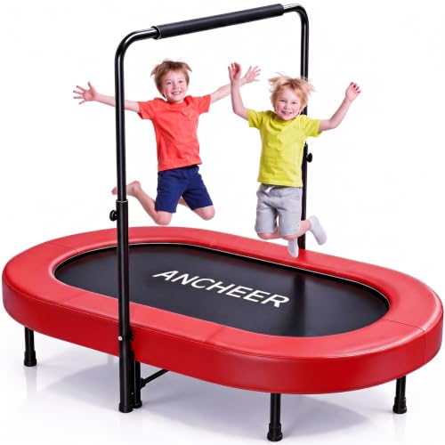 ANCHEER Trampoline for Kids, Toddler Trampoline Indoor Sports and Outdoor Games 56" Kids Rebounder 220LBS Capacity with Adjustable Safety Handrail Foldable Jumper for Boys and Girls - color: Red/Black