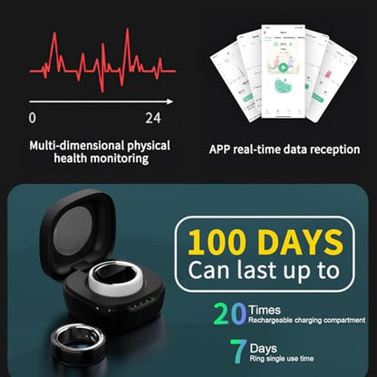 Smart Ring Fitness Tracker - Wearable Smart Health Tracker Sleep Heart Rate for Blood Oxygen for Men Women, IPX8 Waterproof Support 7 Days Battery Life (Black, 10)