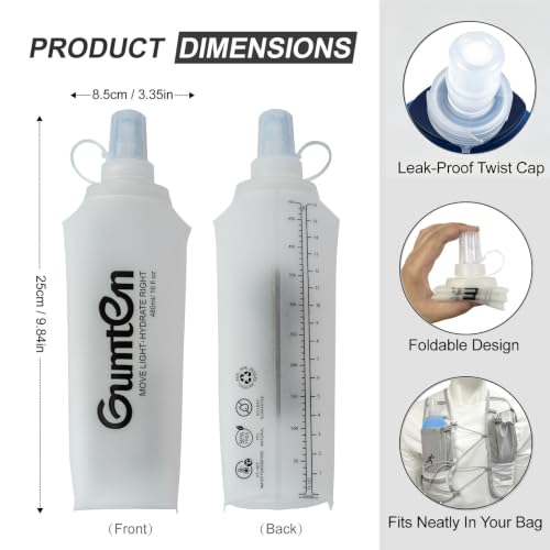 Soft Flask 480ml Collapsible TPU Soft Water Bottle BPA-Free for Hydration Pack Running Jogging Hiking Cycling Camping (Transparent) - color: Transparent