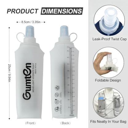 Soft Flask 480ml Collapsible TPU Soft Water Bottle BPA-Free for Hydration Pack Running Jogging Hiking Cycling Camping (Transparent) - color: Transparent